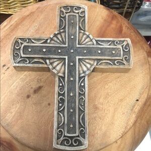 Decorative Ornate Wall Cross - Two-Tone Brown and Cream